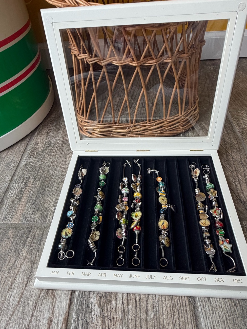 Willabee & Ward 12 Month Charm Bracelet Display Case with 7 bracelets